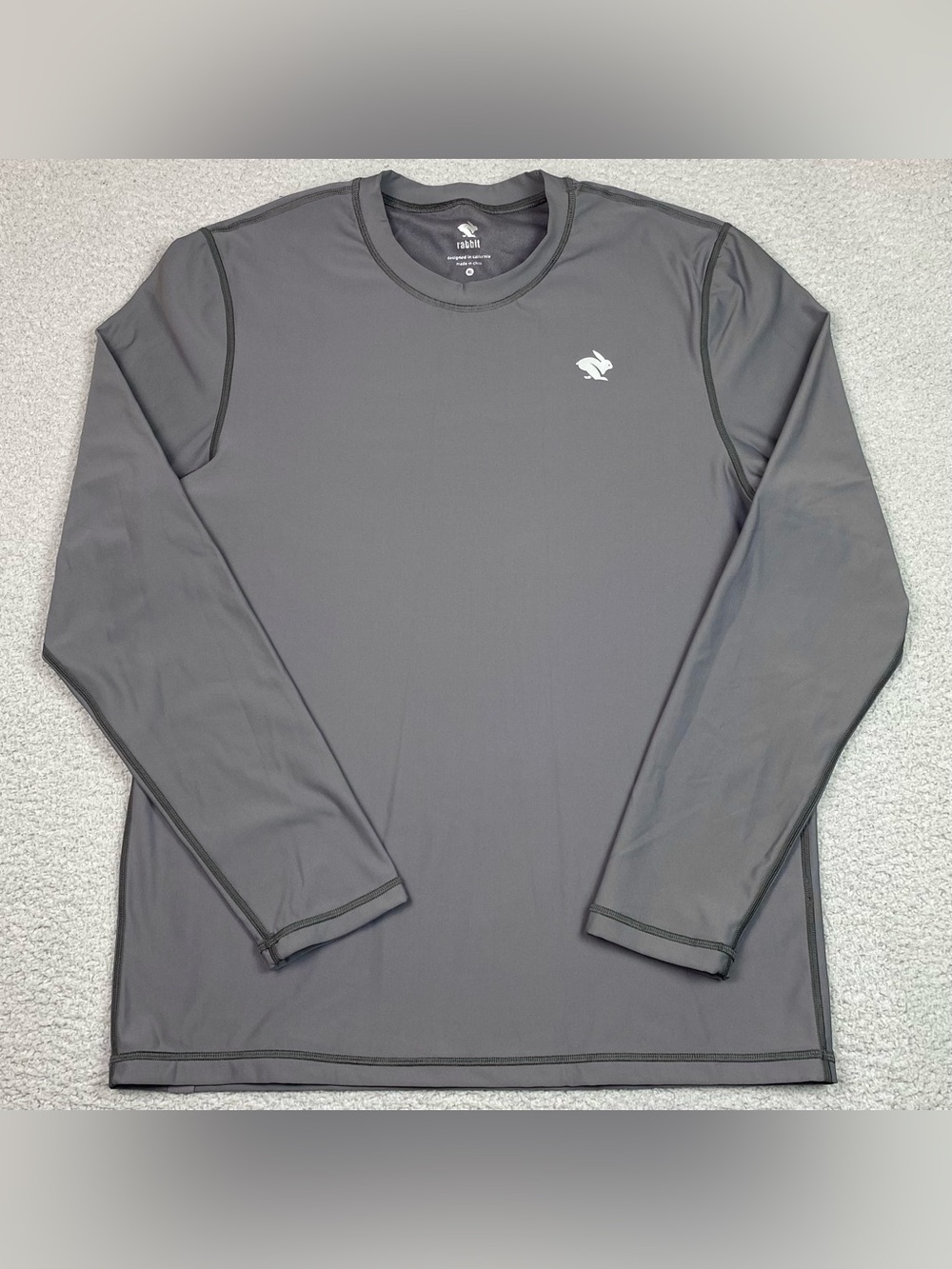 Rabbit Running T Shirt Mens Size XL Gray Cold Front Long Sleeve Athletic Stretch